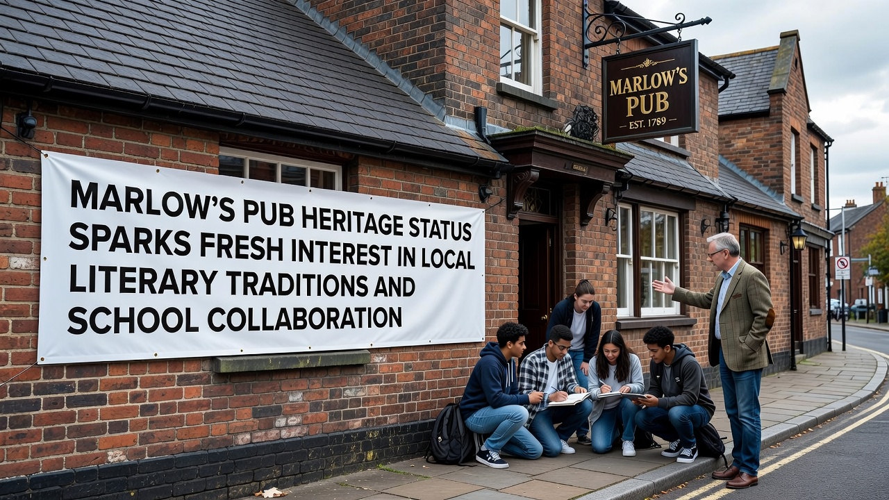 Students and teachers collaborating inside the Marlow pub during a literary workshop session
