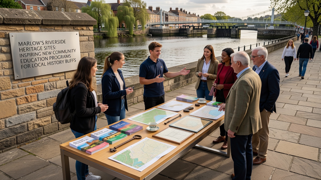 Participants in a community history workshop examining artifacts near Marlow's riverside